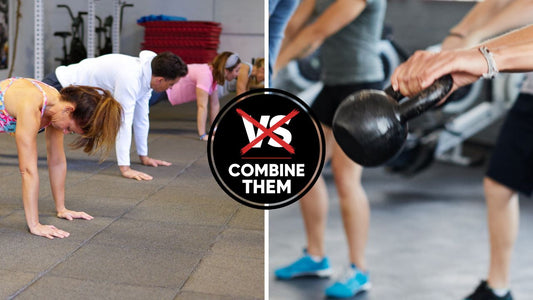 Barbell strength training and kettlebell movement showing how static and dynamic training work together 