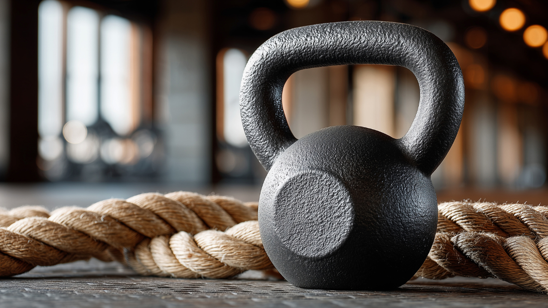 Kettlebell and battle rope representing a two-day workout strength training approach to avoid overtraining 